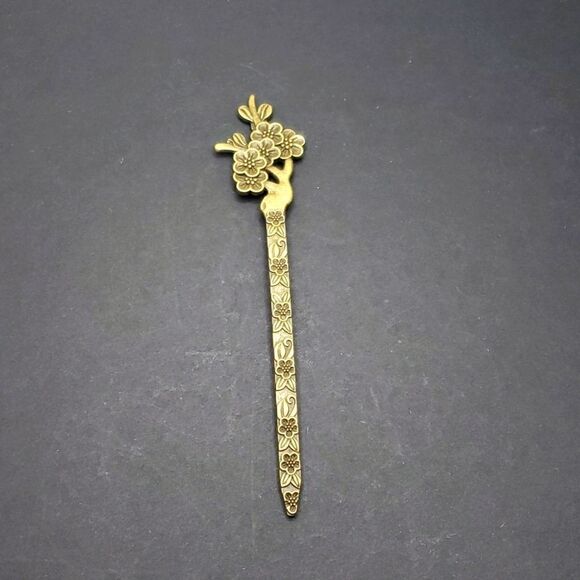 Bronze metal cherry blossom hair chopstick bun holder - Picture 1 of 2
